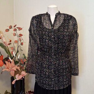 NWOT SO & CO Printed Long Sleeve Blouse Well Tailored Quality Summer Top 38